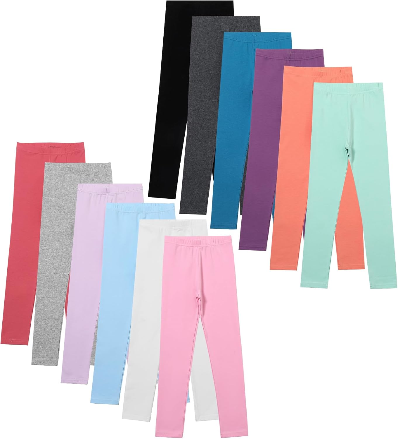 12 Pack Girls Cotton Pants - Toddler Stretch High Waisted Leggings - Soft and Breathable