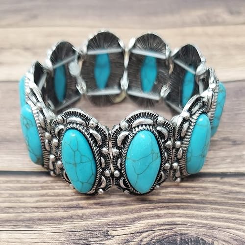 Emulily Western Turquoise Double Stretch Bracelet Navajo #TOP4