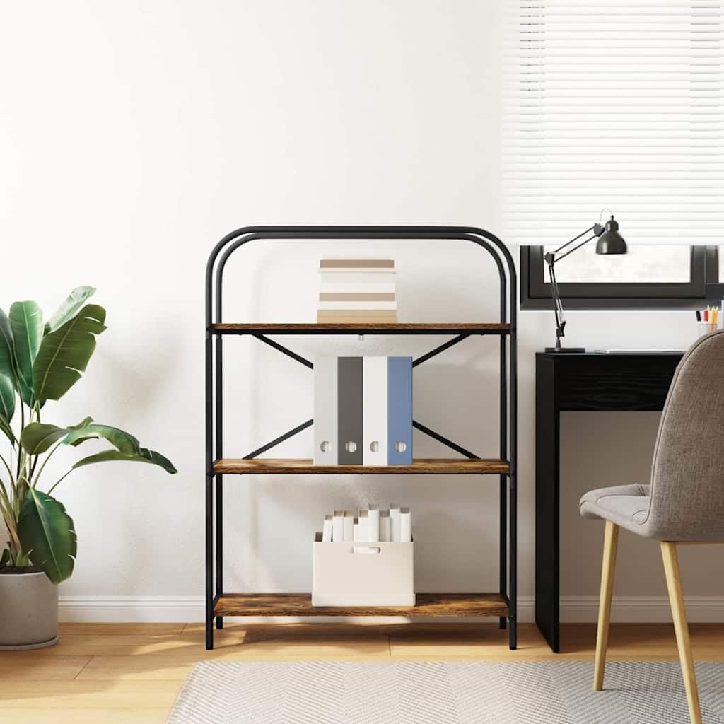 Libreria a 3 Ripiani 80x30x109 cm Legno Multistrato Rovere Fumé | Scaffale versatile per soggiorno e ufficio con gambe in acciaio nero e finitura rovere fumé dall'aspetto elegante.