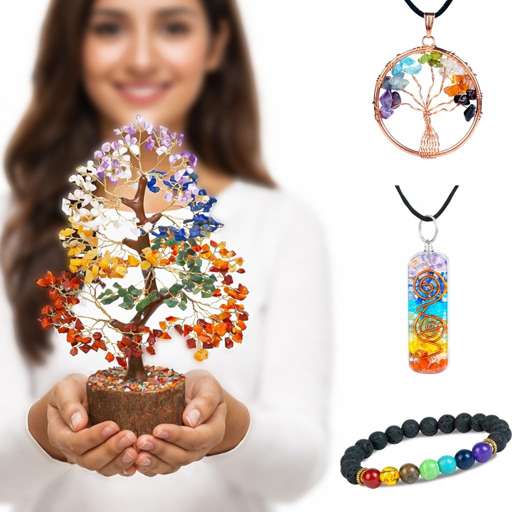 2 pezzi di ciondolo con albero della vita in cristallo di chakra