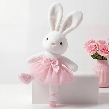 Thenshop 15.8" Pink Ballerina Bunny Doll Gifts Ballet Stuffed Animal Cute Soft Rabbit Plush Doll with Tutu Dress and Ballet Shoes Princess Stuffed Gifts for Dance Recital Birthday Graduations
