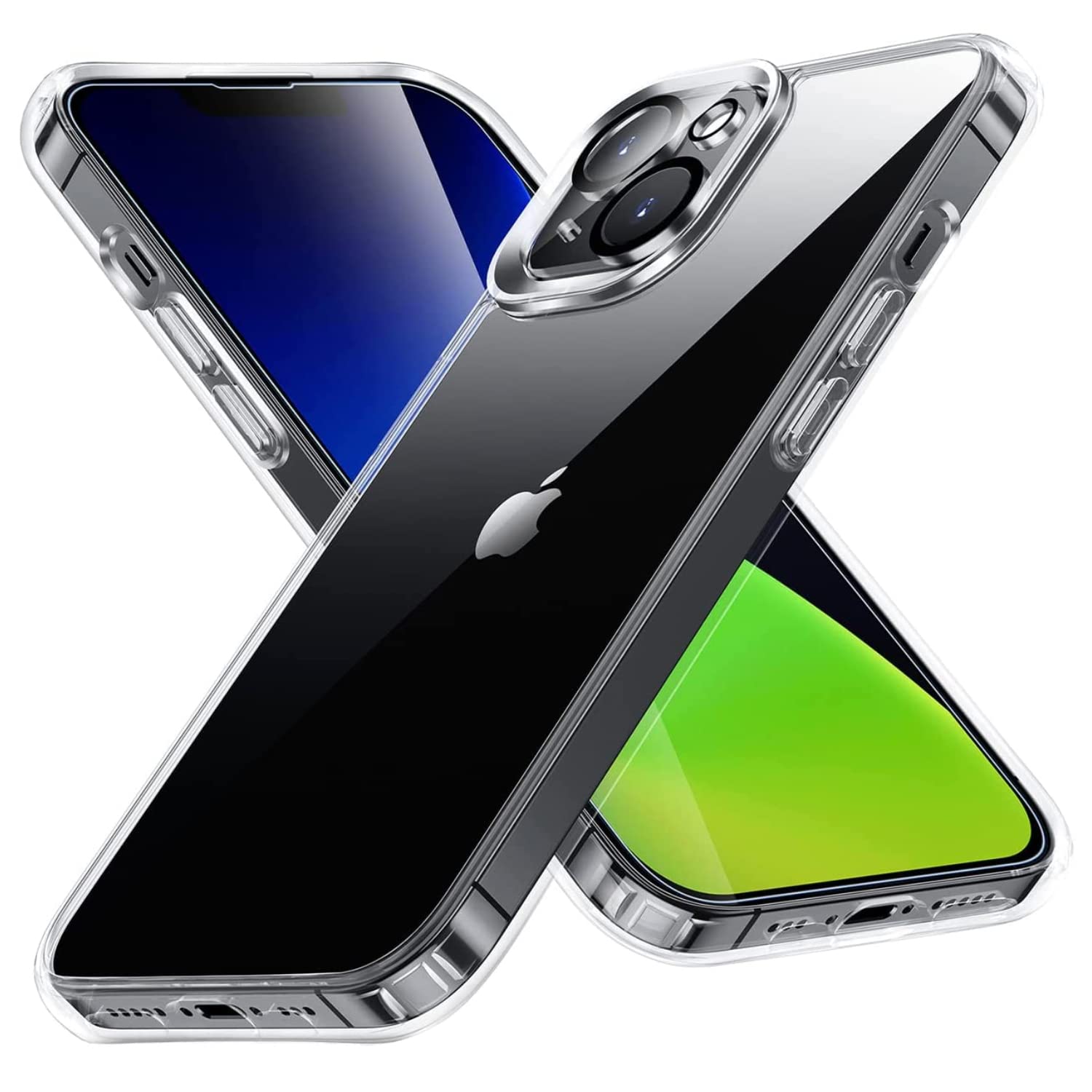 [5 w 1] Kompatybilne z iPhone 14 Etui 6,1 cala z 2-krotnym ochraniaczem ekranu ze szkła hartowanego + 2 x osłona obiektywu aparatu, przezroczysta i elastyczna, odporna na wstrząsy obudowa (przezroczysta)