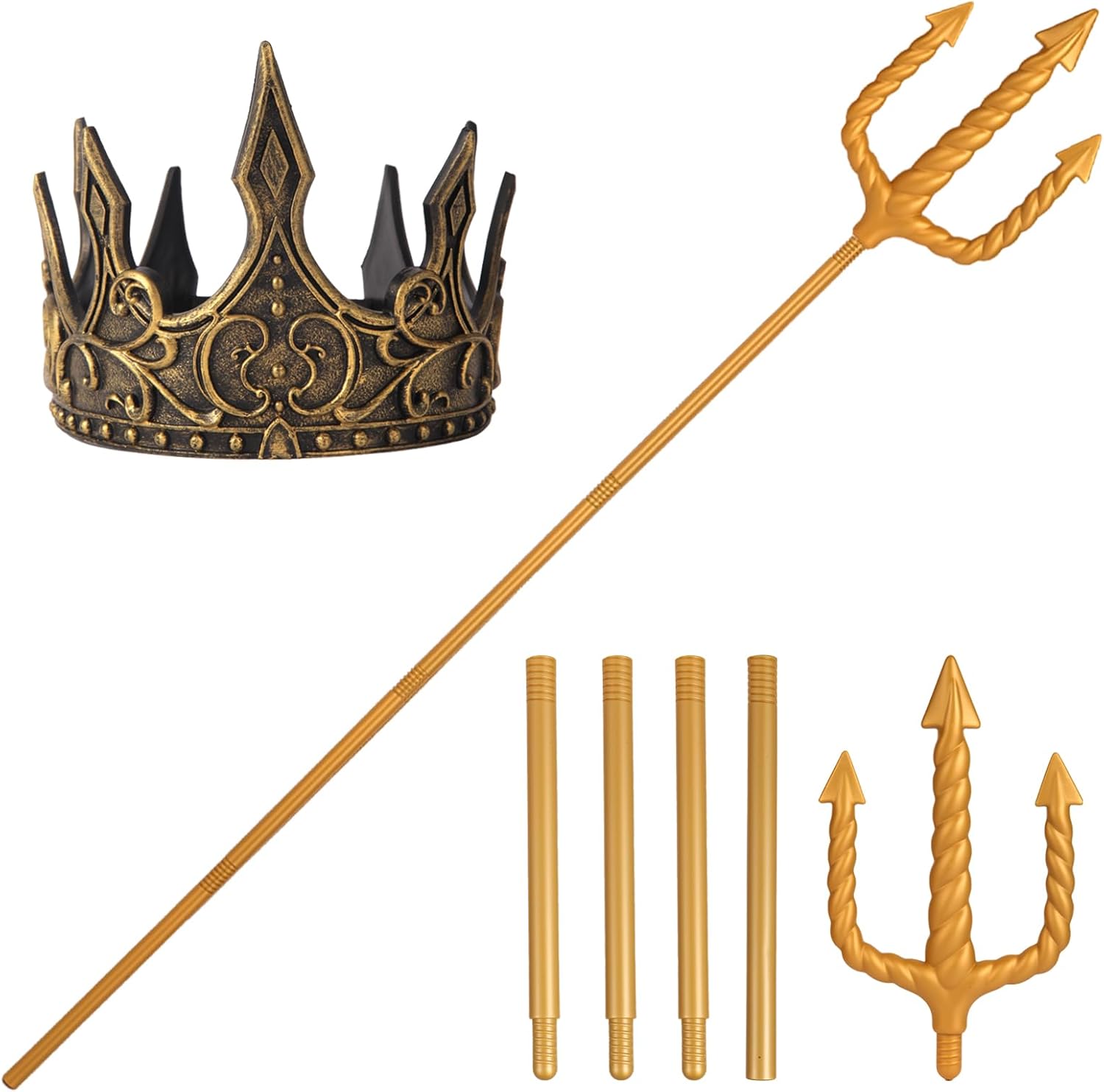 2pcs Plastic King Trident Prop - 60" Adjustable Gold Trident for Cosplay Halloween Party Costume Accessory
