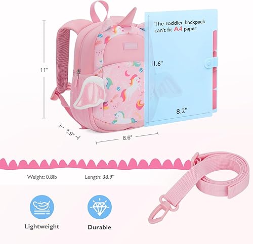 Miniatura 6 de mommore Mochila infantil de dibujos animados para niños y niñas de 2 a 4 años, Unicornio, Pequeño, Mochila de neopreno para niños pequeños