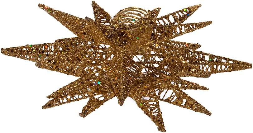 Kurt Adler Un-Lit Gold Glitter Wire 3D Star Treetop, 16.5-inch Length, Gold-Tone, Metal, Holiday Decor