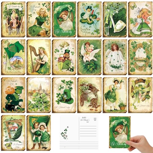 Nuanchu 80 Pcs Vintage St. Patrick 's Day Cards Bulk 4 x 6'' Green Shamrock Saint Patricks Day Postcards Clover Irish Greeting Cards Gifts for Holiday Irish Party Favor Celebrations Supplies