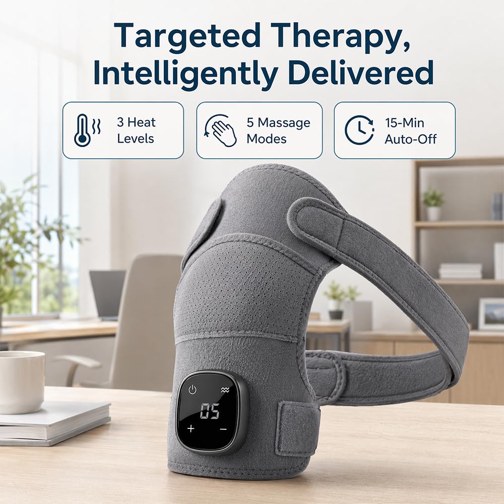 Masajeador Cervical, Masajeador de Cuello y Hombros, Masajeador de Hombros con 3 Ajustes Vibración y panel táctil LED, para Alivio Rápido del Dolor y Contracturas, en Casa y Oficina