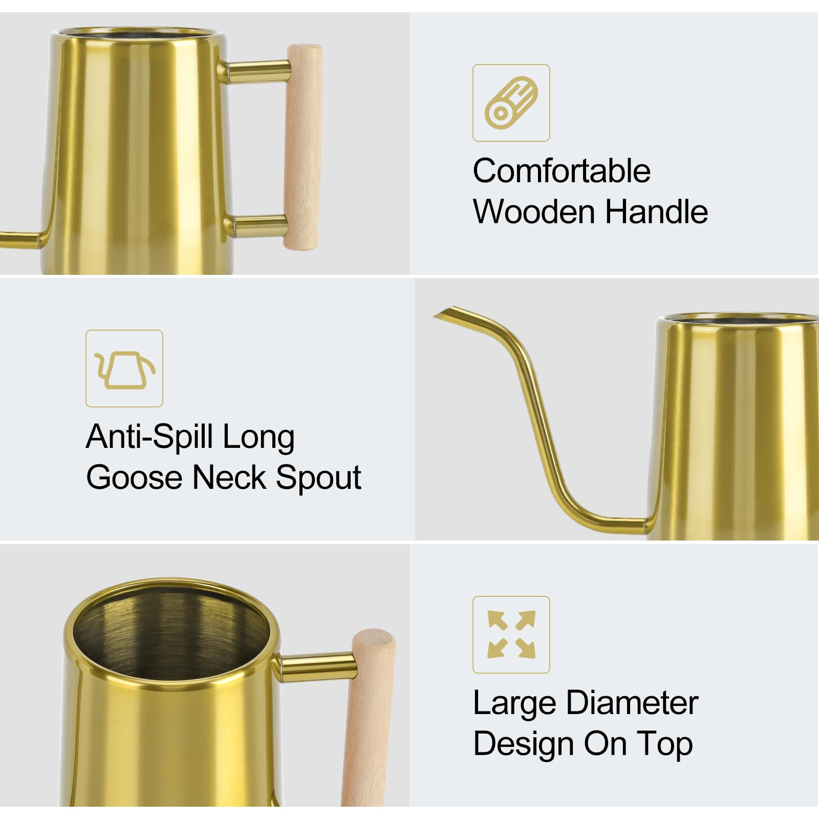 Watering Can Indoor Plants, 35 oz/1000 ml Metal Stainless Steel Watering Can Pot with Long Spout for Indoor House Plants Bonsai Outdoor Garden Flower Decorative (): Gold