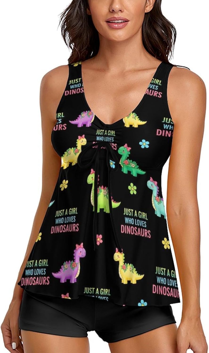 Women's Swimming Two-Piece Swimwear, Sexy V Neck Support Adjustable Drawstring Tankini Swimsuits