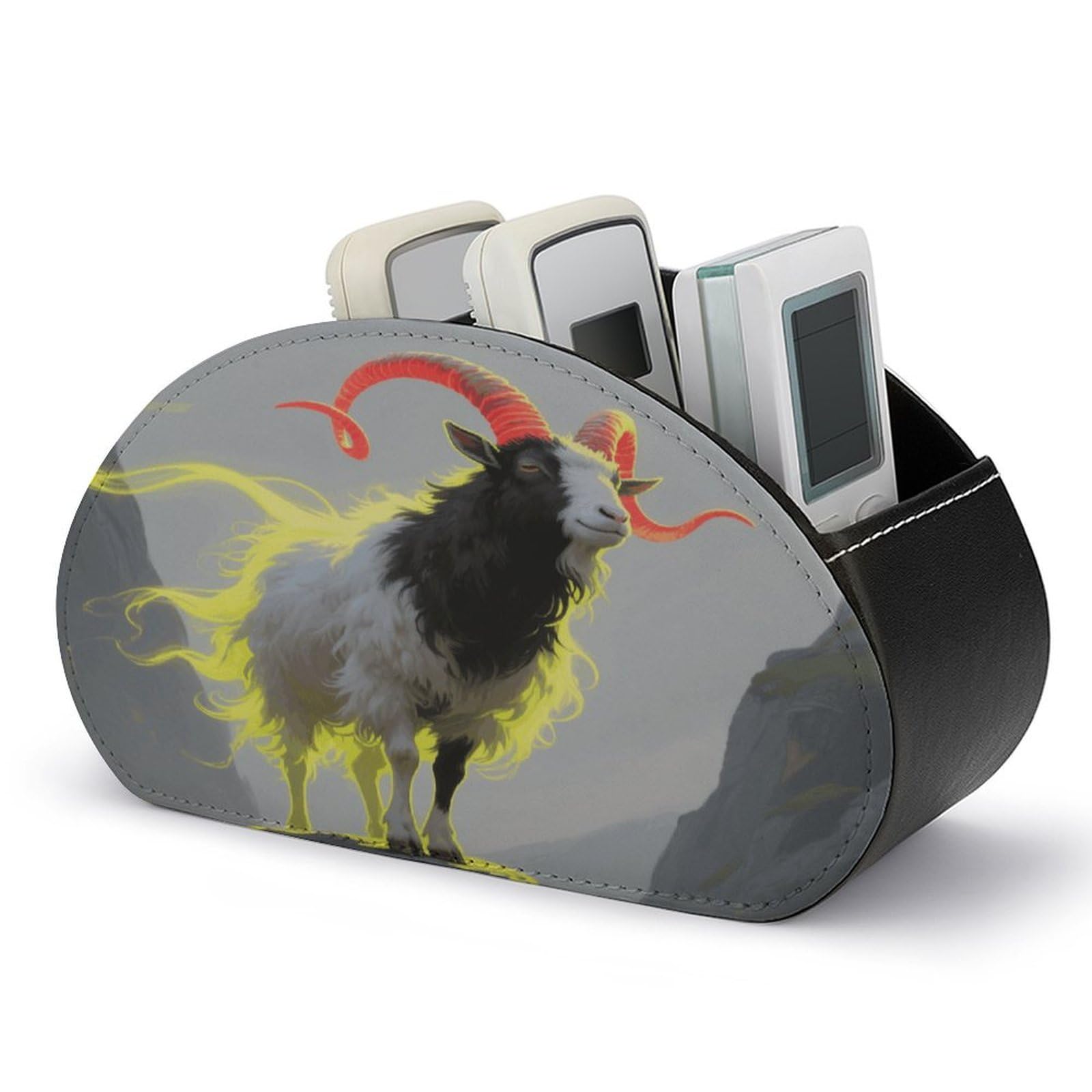 VstaDank - Shining Goat Remote Control Holder PU Leather Multifunctional Office Makeup Organizer Brush Holder Desktop Storage with 5