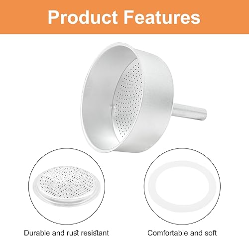 Miniatura 8 de Waziaqoc Espresso Moka - Kit de embudo de repuesto de 3 tazas, 1 embudo de repuesto, 1 filtro de aluminio con 3 paquetes de sellos de junta de