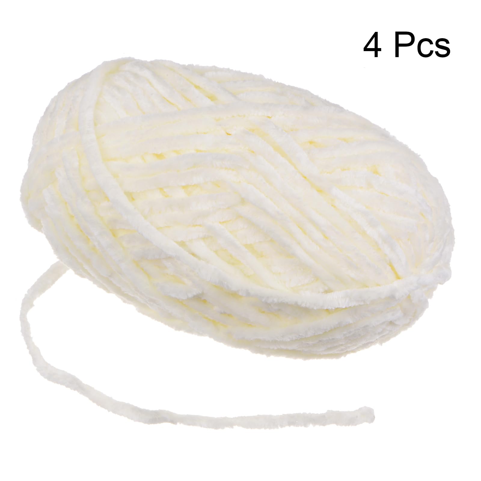 QUARKZMAN 4pz Filato di Velluto Morbido Filato di Chenille 4x100g/14.1oz (347iarde) Filato Soffice e Caldo per Maglia Uncinetto Tessitura Coperte Borse Sciarpe Guanti, Crema