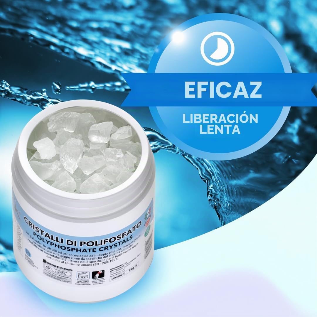 WK - Polifosfatos para caldera, carga universal de 1 bote de cristales de 1 kg para filtración de agua, actúa como antical y anticorrosivo