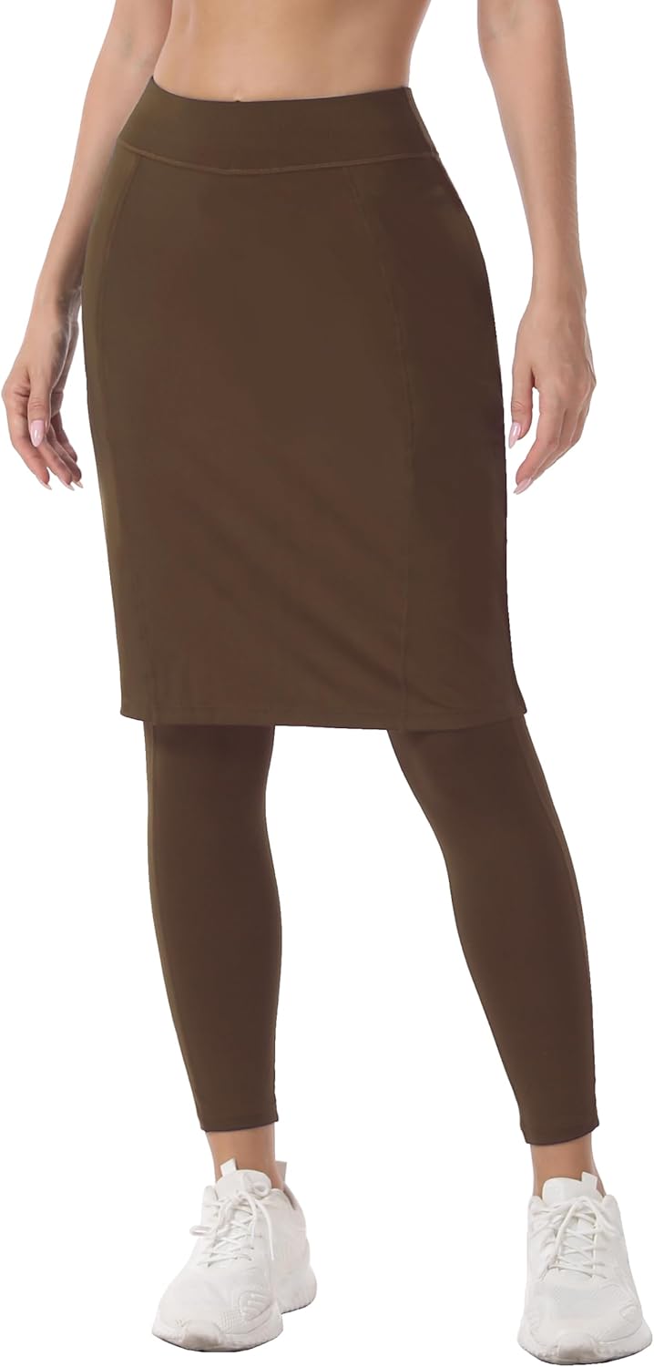 HOKOYI Women 23" Athletic Knee Length Skirt with Full Leggings Attached Pockets Workout Modest Skirted Capris - Image 3