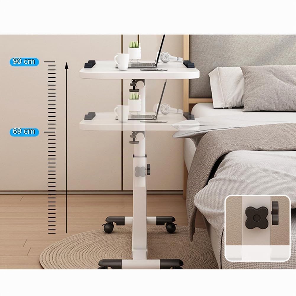 Stehpult Höhenverstellbarer mit Rollen, 60x40x90cm Faltbar Schreibtisch, Überbett pflegetisch, Platzsparend Mobile Computertische für Schlafzimmer, Büro, Wohnzimmer, Höhe 69-90cm, Weiß