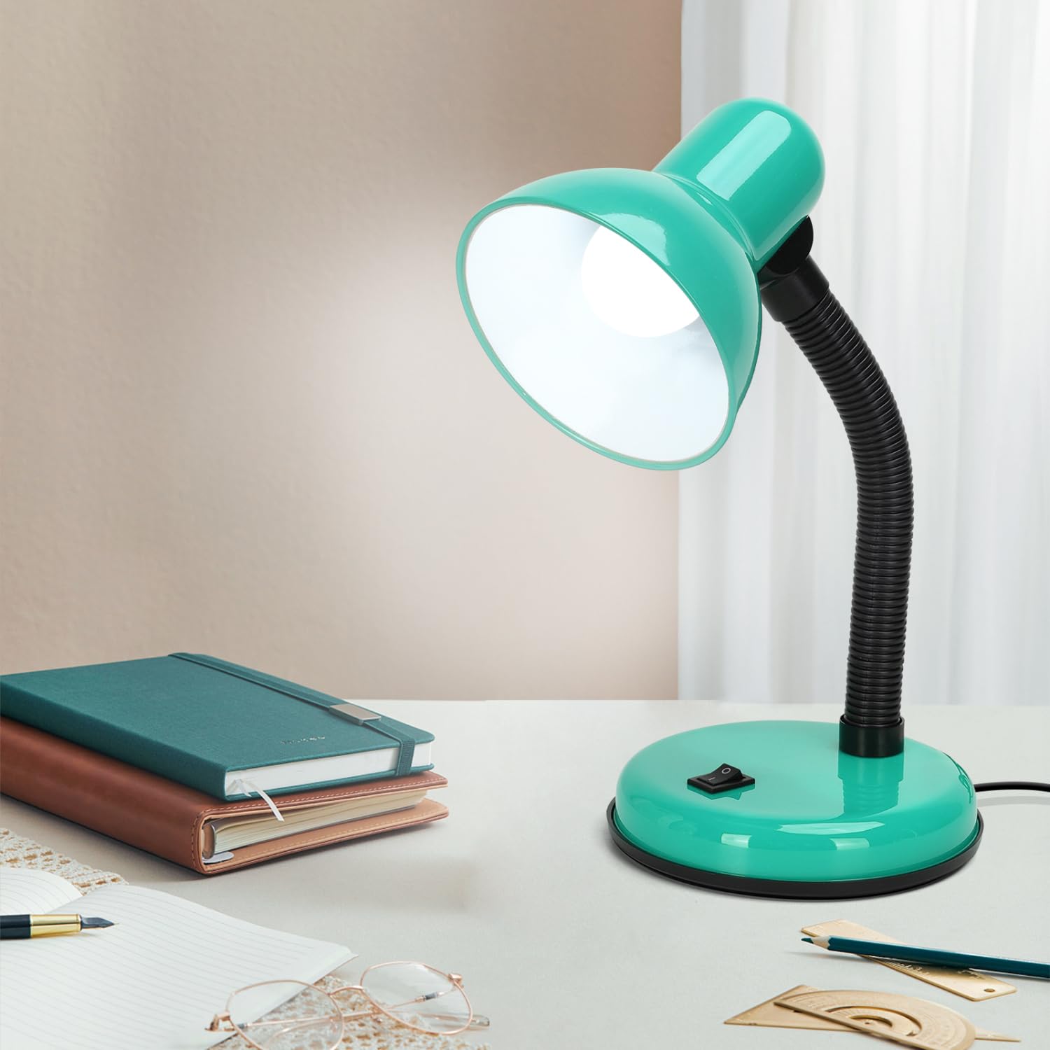 Aigostar Lámpara Escritorio Retro，Flexo LED Escritorio Vintage Estudio，6500K Luz Blanca Lámpara de mesa Compatible con Led Bombillas Modelo E27, Lampara Lectura