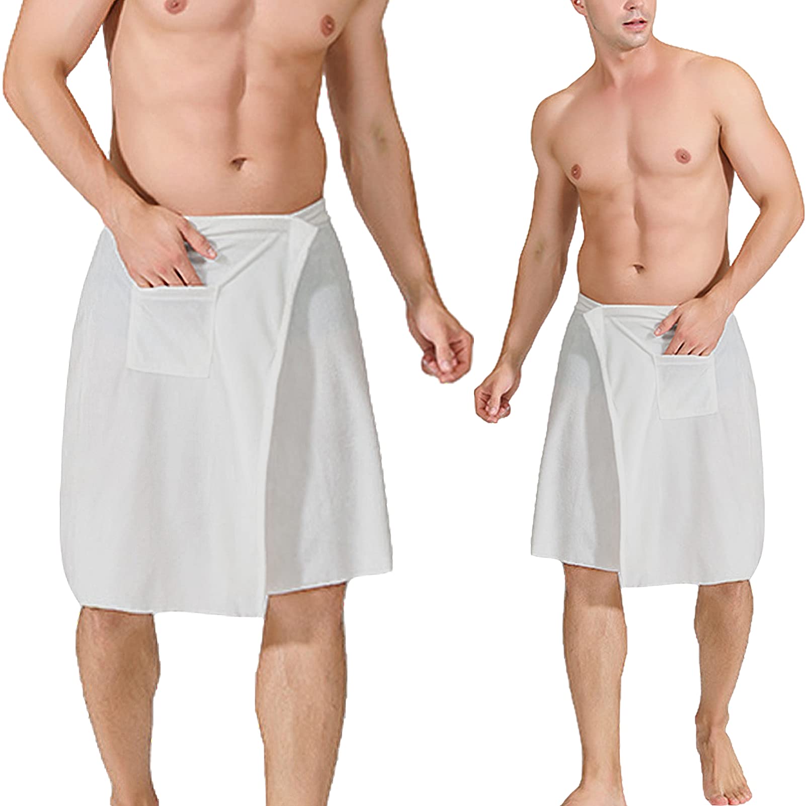 Jamron Mens Adjustable Bath Towel Wrap - Wearable Towel Skirt with Pocket for Gym Shower Sauna Spa & Beach Cover Ups White S - Image 3
