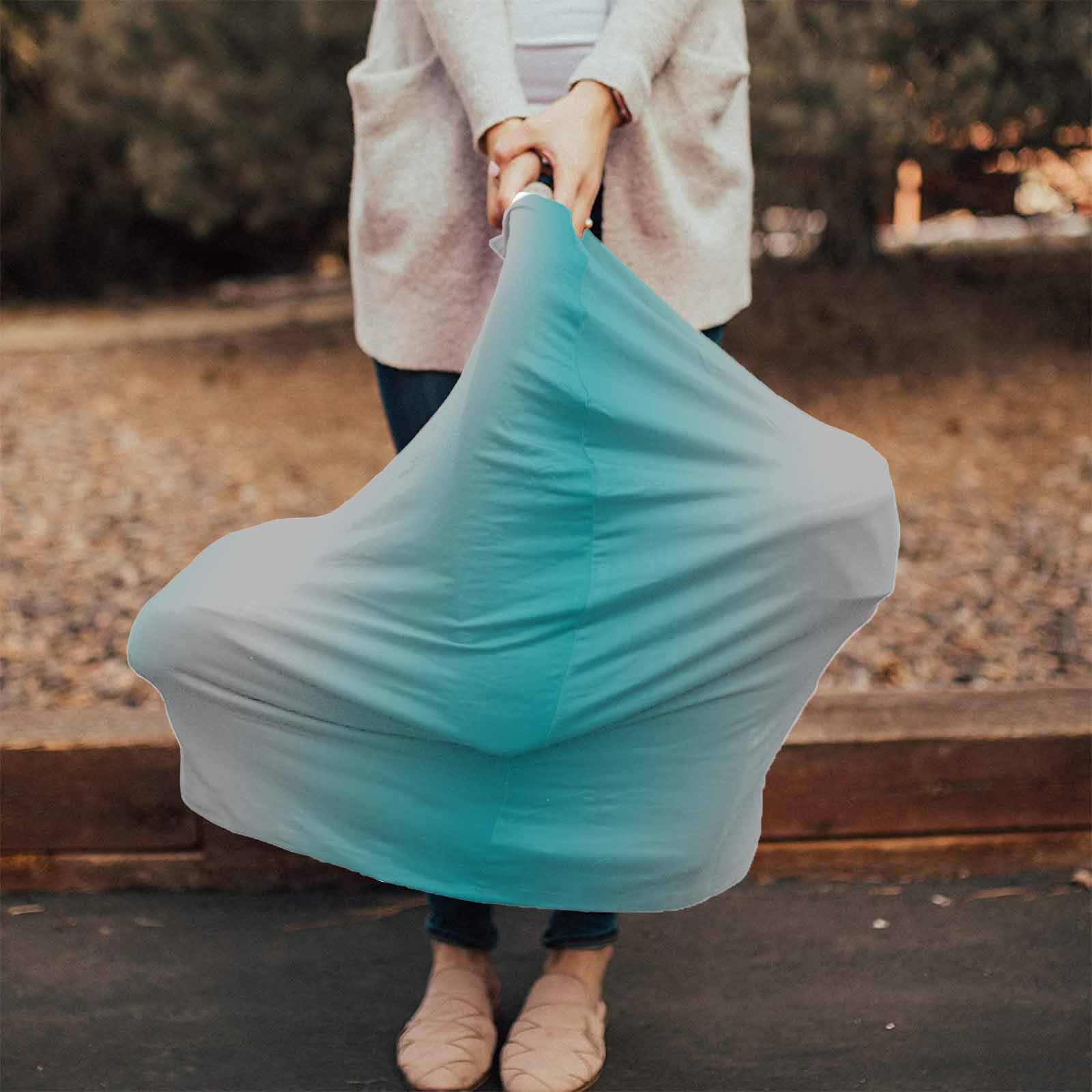 Nursing Cover for Breastfeeding Scarf, Teal Green Grey Gradient Ombre Baby Car Covers Super Soft Multi Use for Canopy Shopping Cart Cover Blanket Stroller Cover