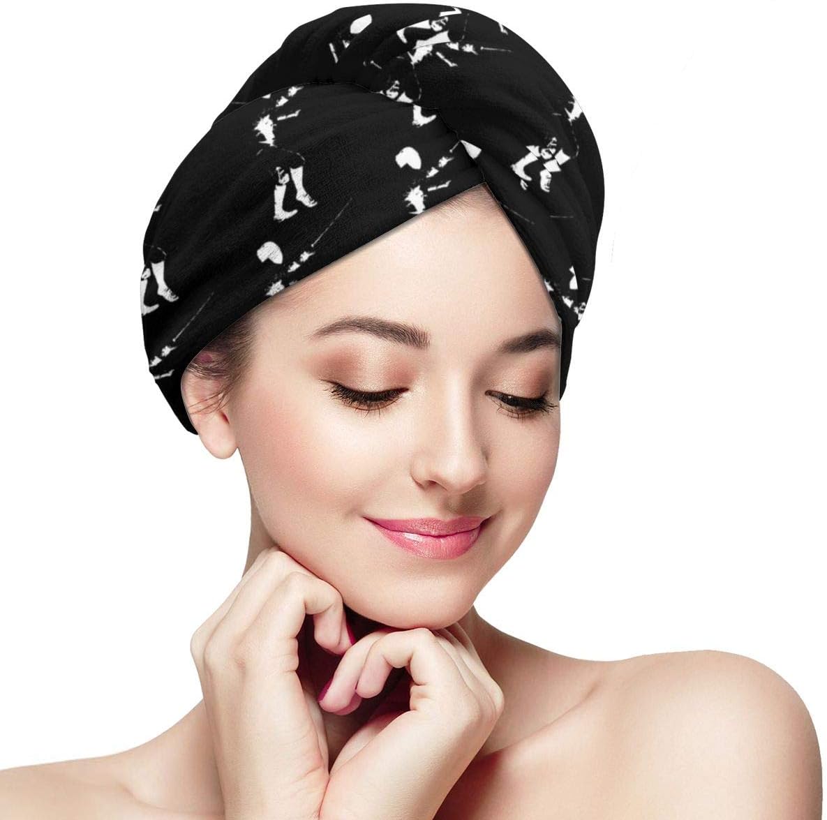 Allez The Fencer Black By Jelliclestudio Hair Towel Wrap,Hair Drying Towel with Button, Microfibre Hair Towel, Dry Hair Hat, Bath Hair Cap