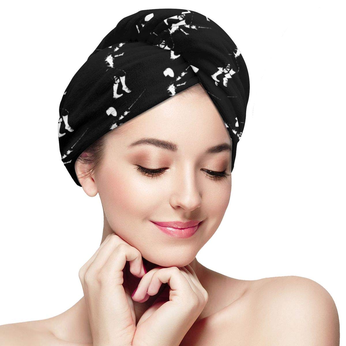 Allez The Fencer Black By Jelliclestudio Hair Towel Wrap,Hair Drying Towel with Button, Microfibre Hair Towel, Dry Hair Hat, Bath Hair Cap