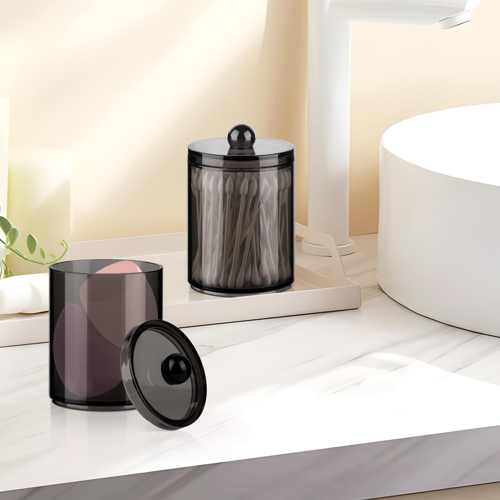 Organizador de Bastoncillos con Tapa, Caja Negro Transparente 3 Piezas para Hilo Dental, Algodón Cosmético