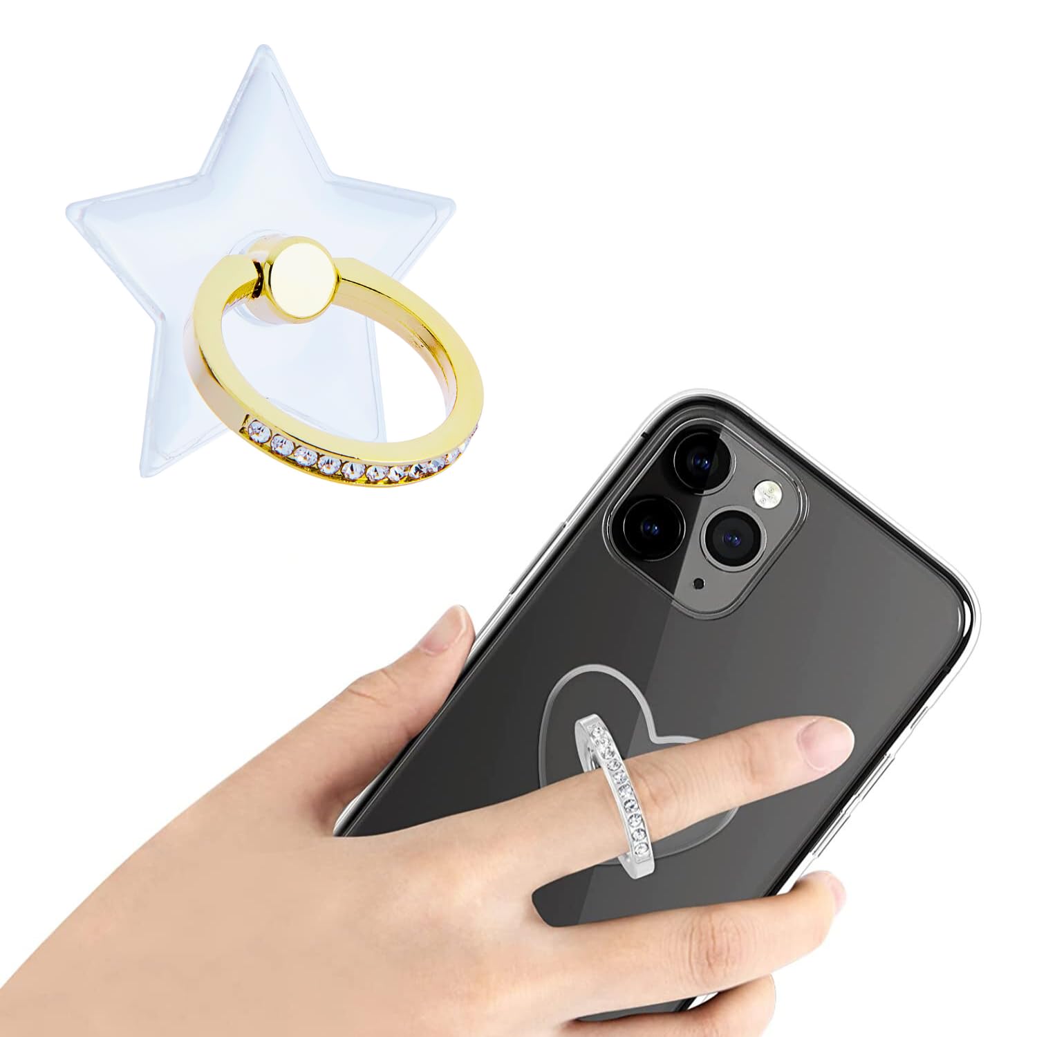 Swap-n-Snap Mobile Ring Grip | Star-Shaped Transparent Sticker | Bling Crystal Design for Stylish Phone Grip & Stand-image-20