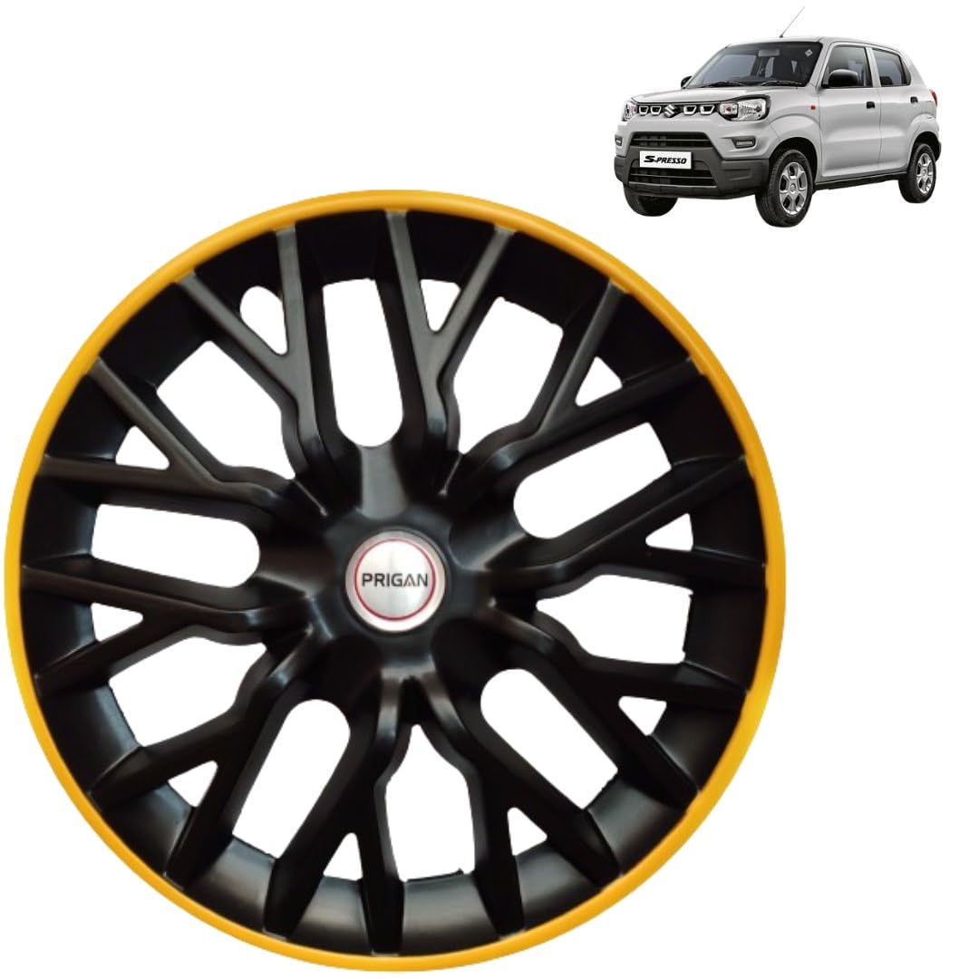 Wheel Cover for SPRESSO 14 Inch Black Yellow Wheel Cap (Available in 12,13,14 Inch) (Set of 4 Pcs) (Press Fitting) Model- Power GT Yellow-14