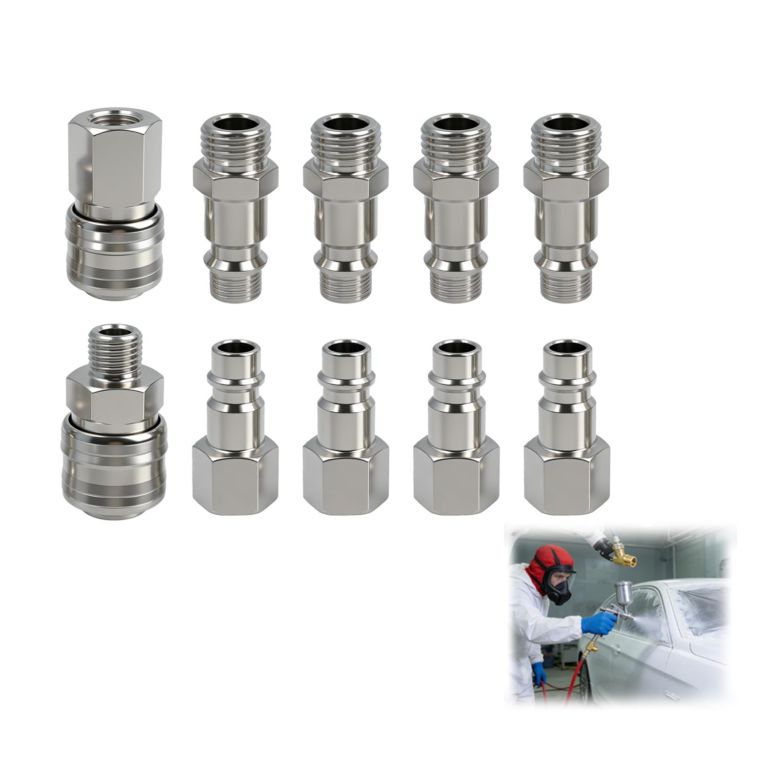 Set di 10 attacchi ad aria compressa Euro 1/4 BSP, attacco rapido ad aria compressa con filettatura, raccordo ad aria compressa per tubi dell'aria e sistemi di aria compressa
