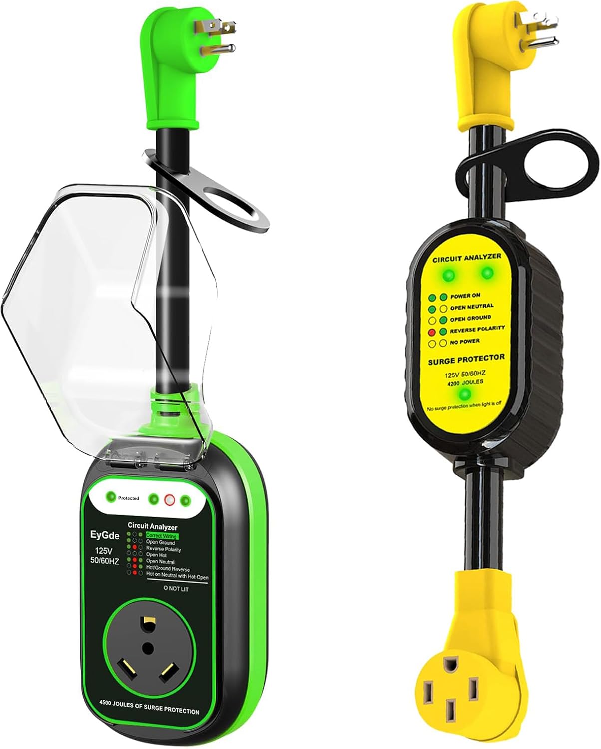 EyGde 15 Amp to 30 Amp 110 RV Adapter with Surge Protector, Patented 4500J 5-15P Male to TT-30R+50 Amp to 15 Amp 110 RV Adapter - Patented 4200J Power Adapter with Surge Protector