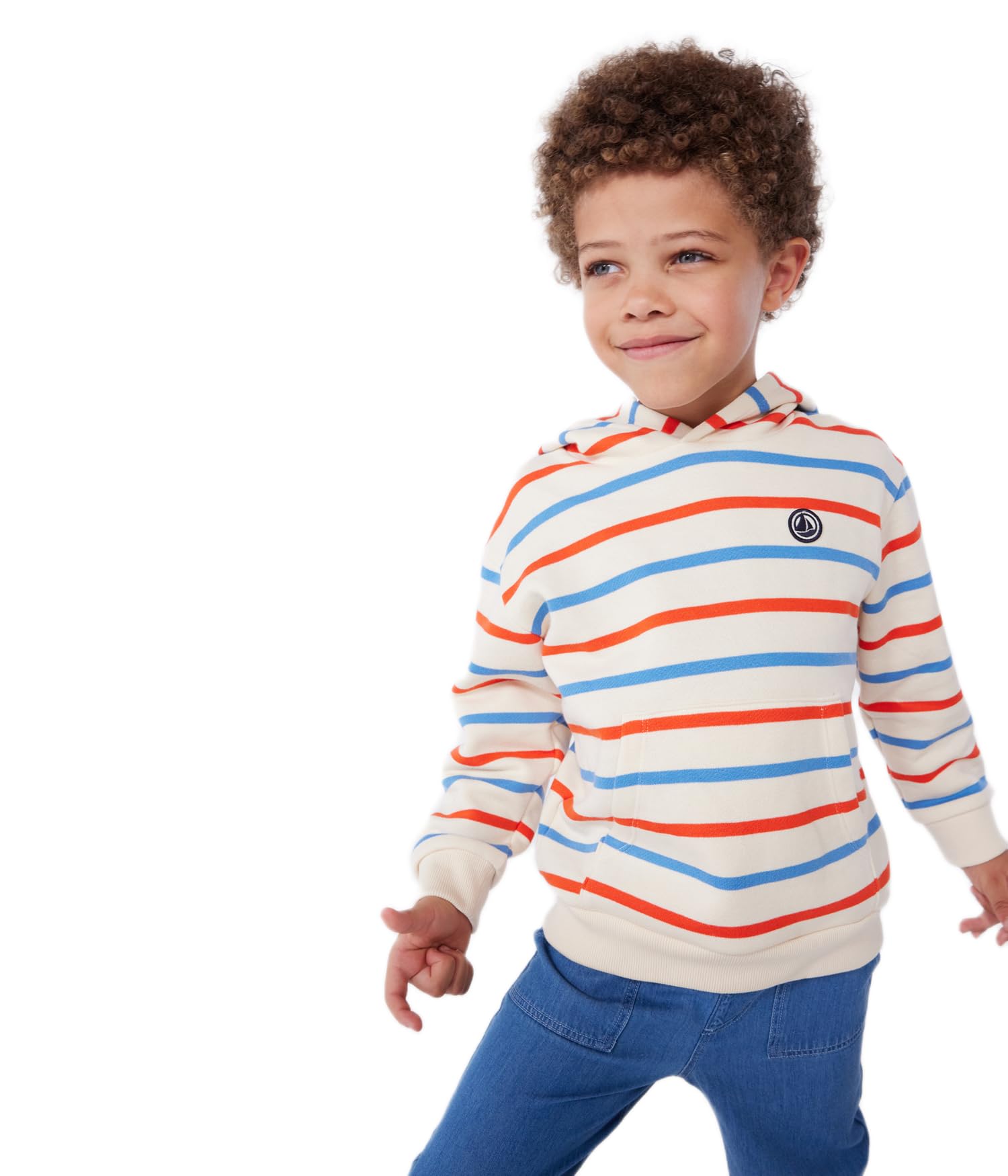 Petit Bateau Boy's A0crn Hooded Sweatshirt, Ecru/Multicolor, 8 years