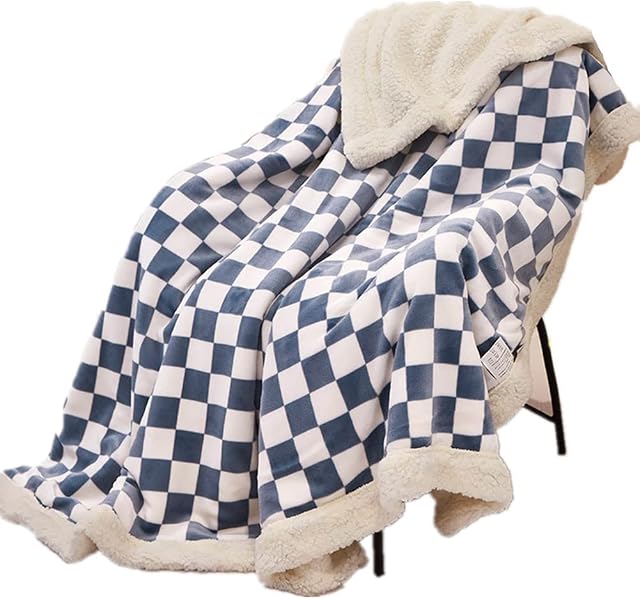 Gtyatypa Checkered Blanket,Checkerboard Blanket,Plush Sherpa Fleece Throw Blanket,Soft & Fuzzy Reversible Blanket for Chair, Sofa, Couch, Bed, Camping,Travel (Blue,40x60 inch)