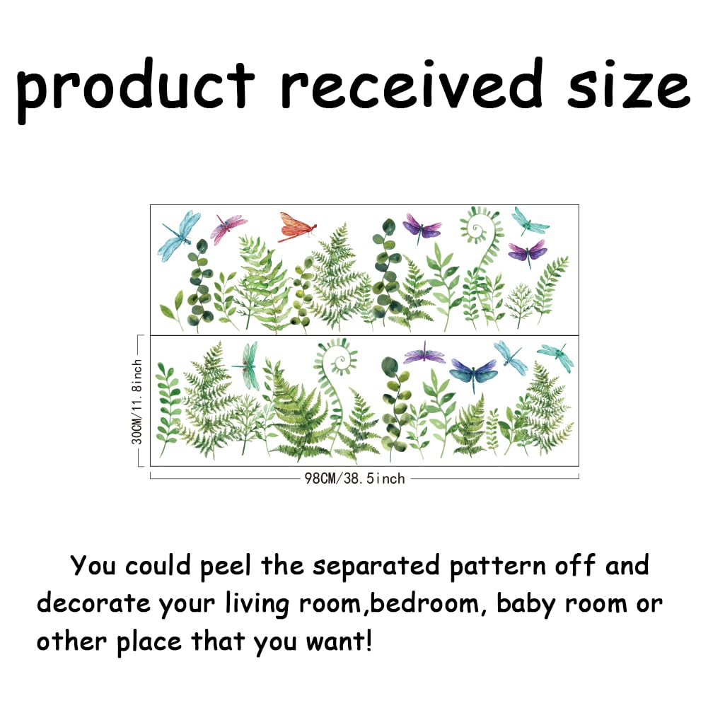 SUPERDANT Green Plants Fern Wall Decal Butterfly Plants Dragonfly Wall Sticker Peel and Stick DIY Nursery Kid's Room Bedroom Livingroom Wall Decor 98×32CM - Image 2