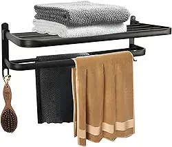 Suporte de Toalhas Duplo Dobrável em Alumínio para Banheiro Sem Furar Multiuso Acabamento Moderno Resistente Andarix