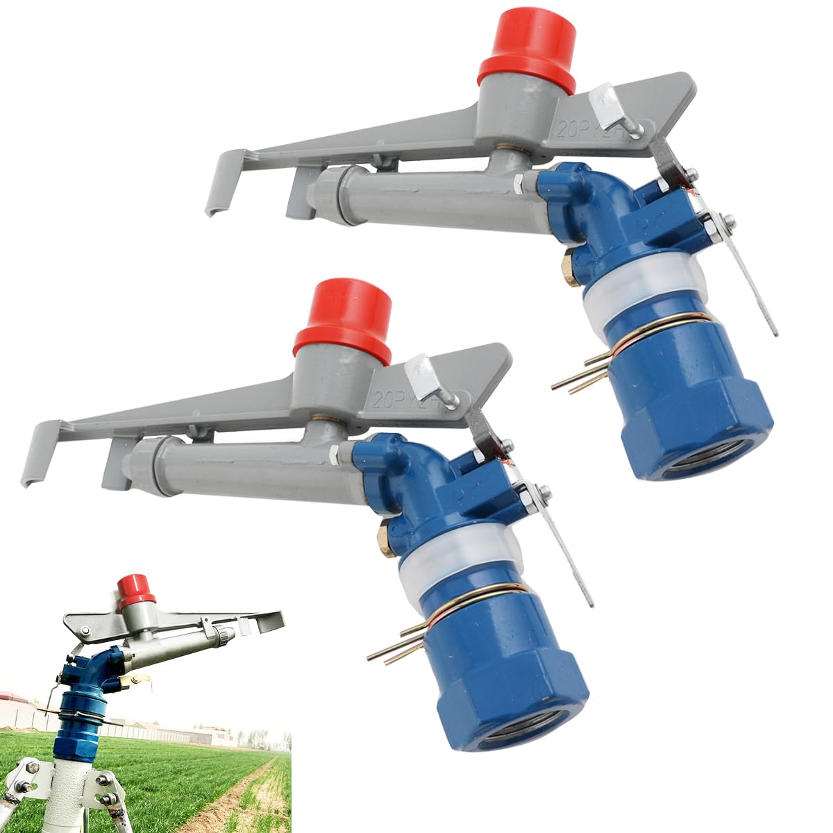 Pistola de aspersión ajustable de 360 grados, 2 unidades, pistola de riego industrial a gran escala para granjas, huertos, té, jardines, silvicultura, trigo, 1 pulgada