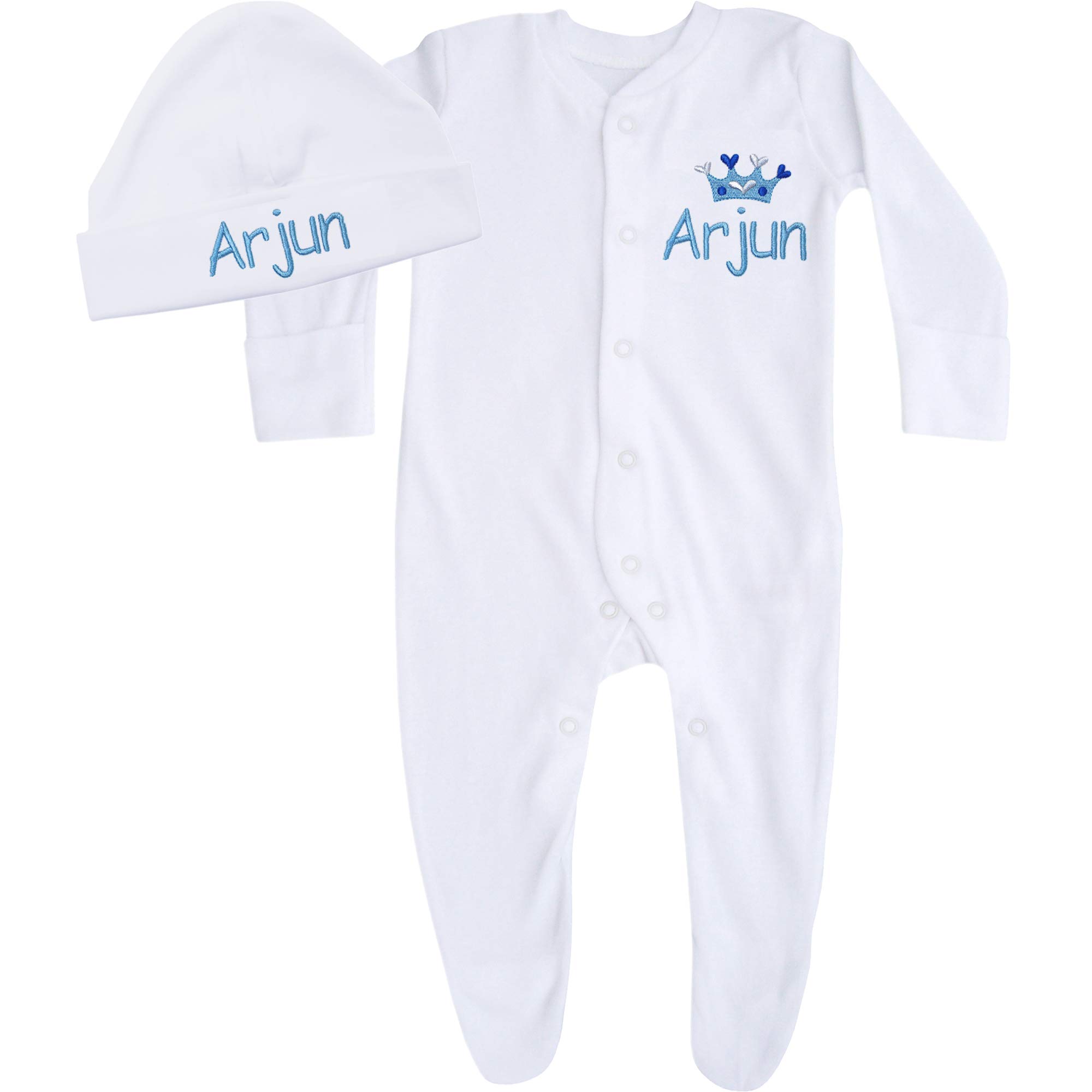 TeddyT's Baby Boy's Personalised Prince Crown Sleepsuit & Hat Gift Set (0-3 Months, Sleepsuit & Hat Set)