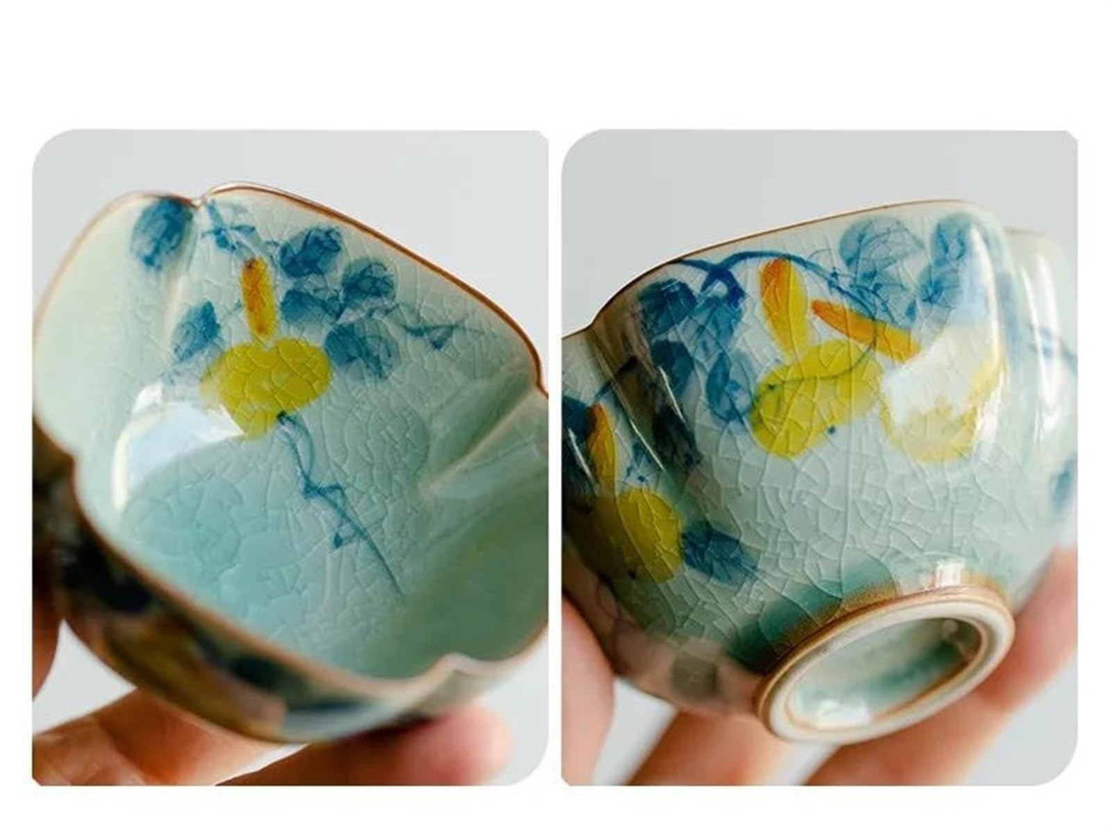 Teeservice Puer Einzelschale Kung Fu Teeservice Geschenke Eisglasur Keramik Teetasse Reine handbemalte Lotus Teeschale Kürbis Teetasse Reiseteeservice Teekanne (A)