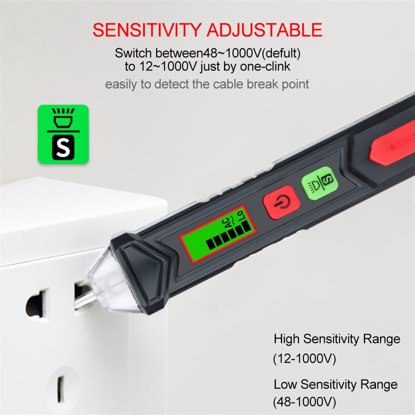 Detector de Voltaje CA sin Contacto, medidor, bolígrafo probador Inteligente, Sensor Corriente 12-1000 V, lápiz Prueba(Gd116a)