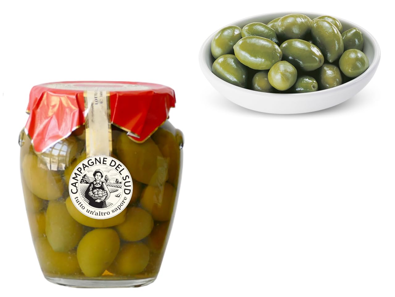 Olive Verdi giganti la bella di cerignola vaso di vetro olive verdi da tavola ideali per aperitivo apericena insalate olive Pugliesi tradizionali senza conservanti sapore unico (580 g)