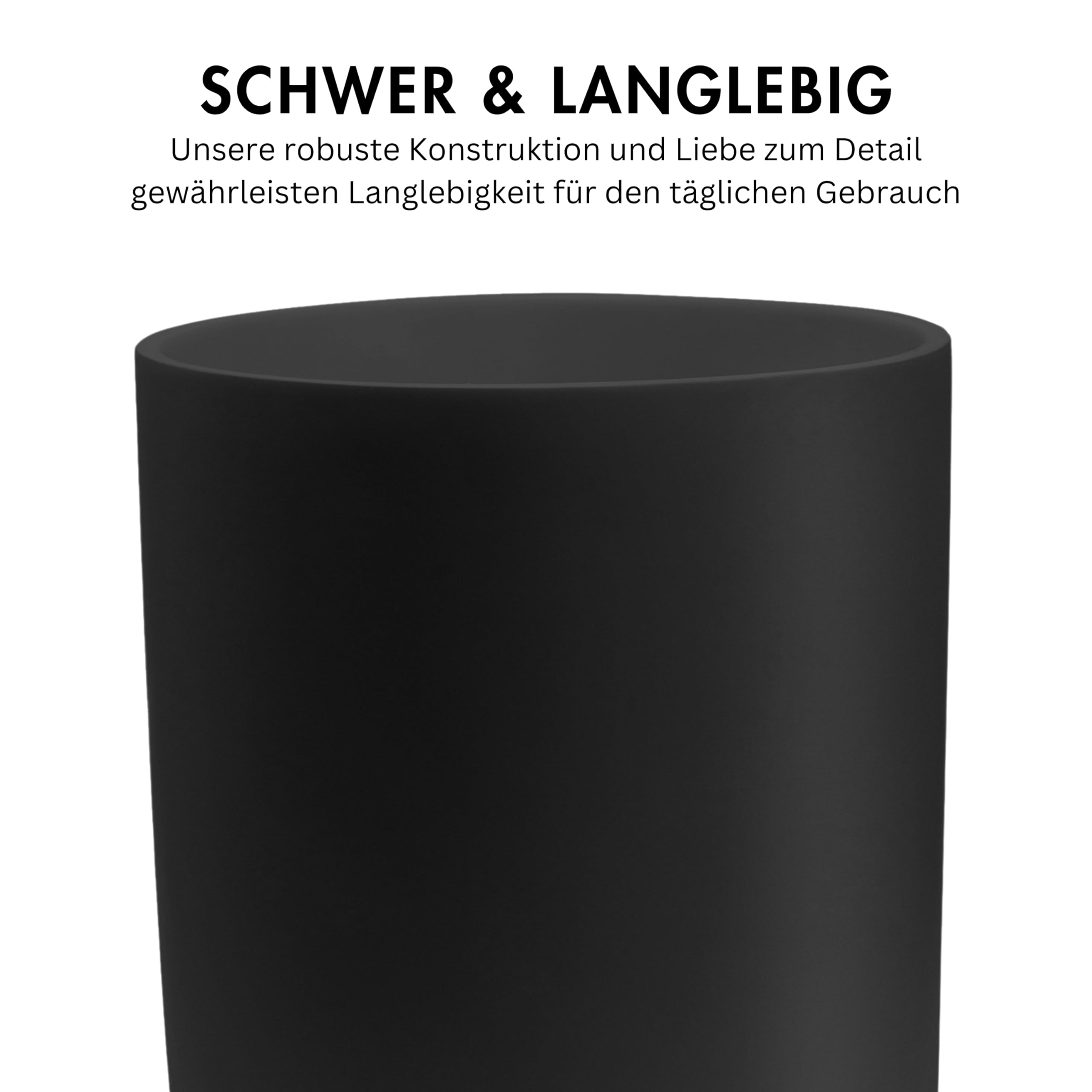 YEW DESIGN Kompakter Runder Mülleimer Mini in Schwarz Matt, 13 L / 3,5 Gallonen – Papierkorb für Badezimmer, Büro, unter dem Schreibtisch, Schlafzimmer, Waschküche, Küche