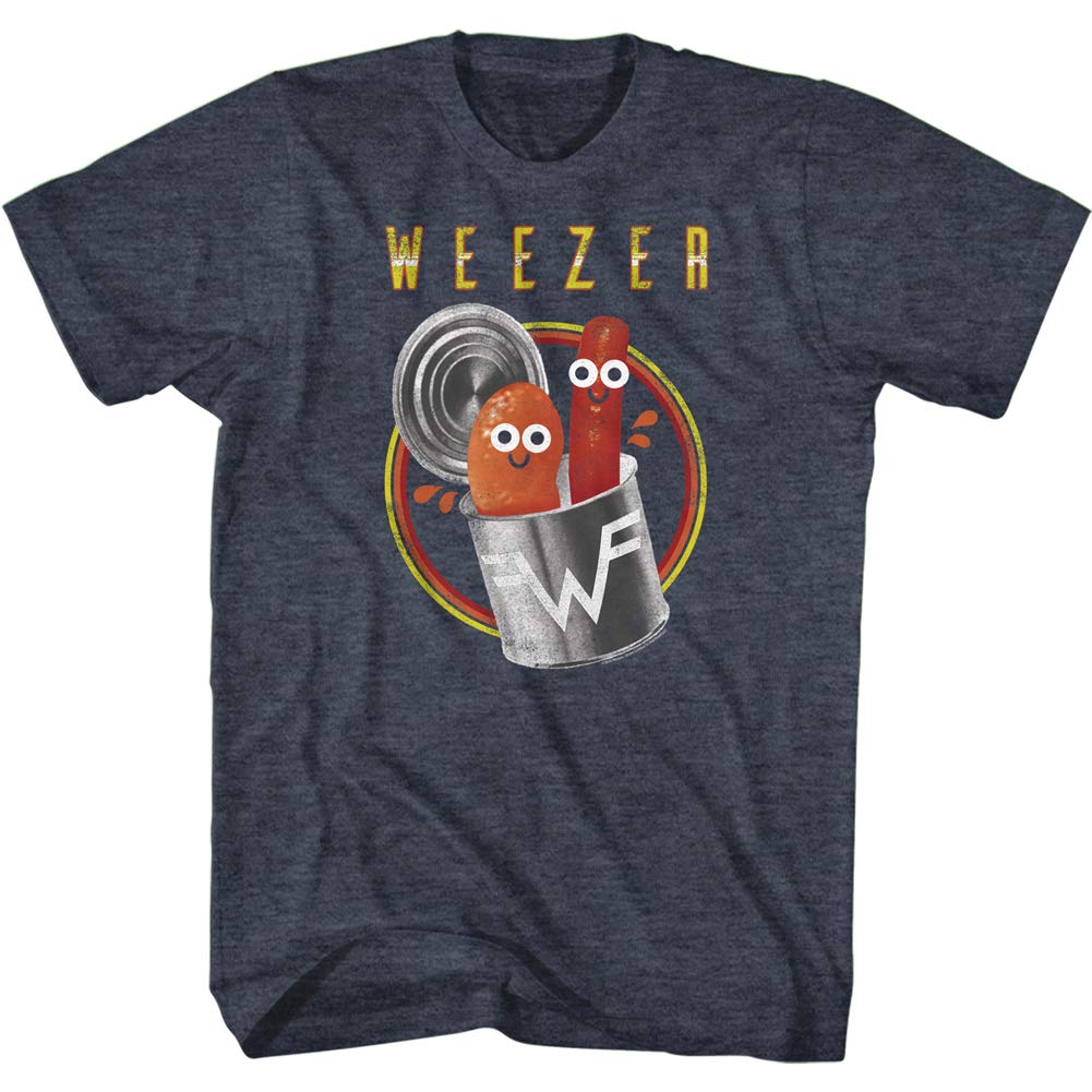 Weezer Rock Band Pork and Beans Logo Adult Short Sleeve T-Shirt Graphic Tee, Navy, S