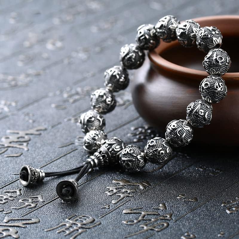 National Style Mens Stainless Steel Buddhist Mantra Beads Link Bracelet Chain