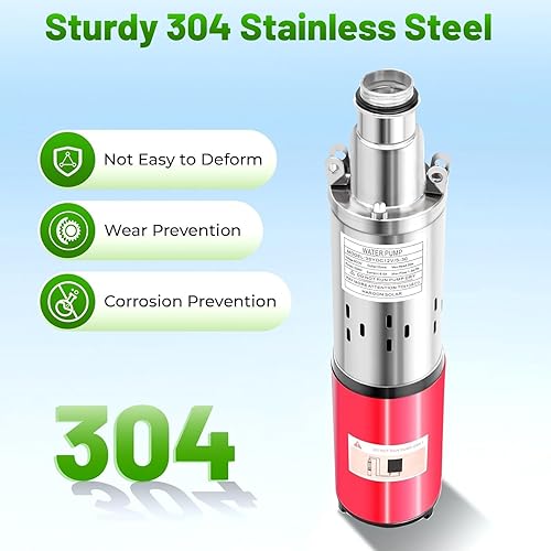 Miniatura 3 de CAJUCA Bomba sumergible de pozo profundo, 12V60Hz, 3500RMin, cabeza de 98.43 pies, bomba de agua de acero inoxidable con latón adicional