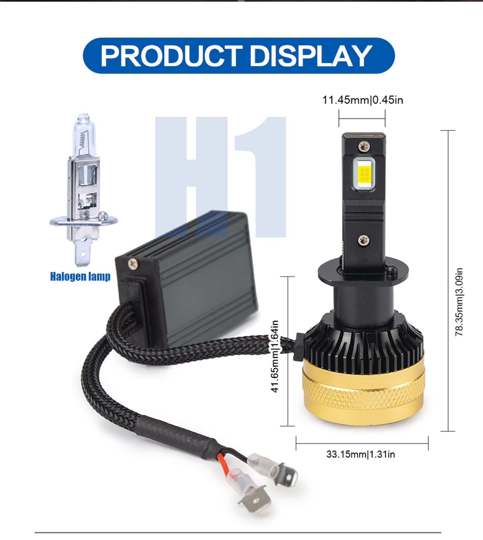 Bombillas LED, 600% 80 W Más Brillantes De Doble Haz, 6000 K Protección Ocular Blanca, Reemplazo Halógeno De Instalación Rápida, Paquetes De 2,H1