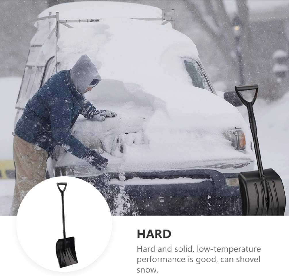 review Hemoton Snow Shovel Metal D- Grip Snow Pusher Winter Telescopic Snow Shovel Garden Snow Cleaner Kids Beach Scoop for Car Outdoor Planting Black