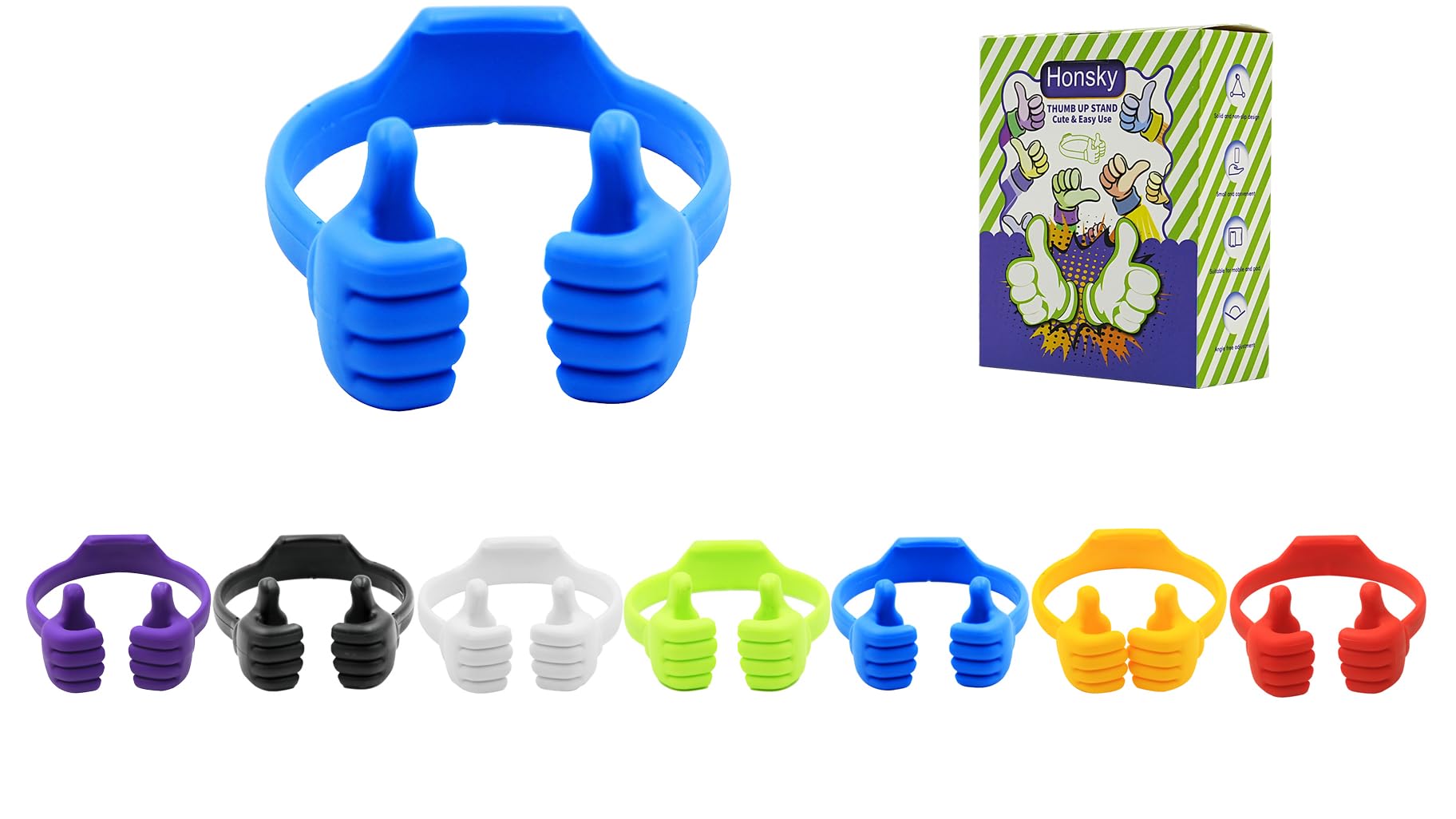 HonskyThumbs-up Phone Stand for Tablets, E-Readers and Smart Phones - 1 Pack of Blue & Pack of 7