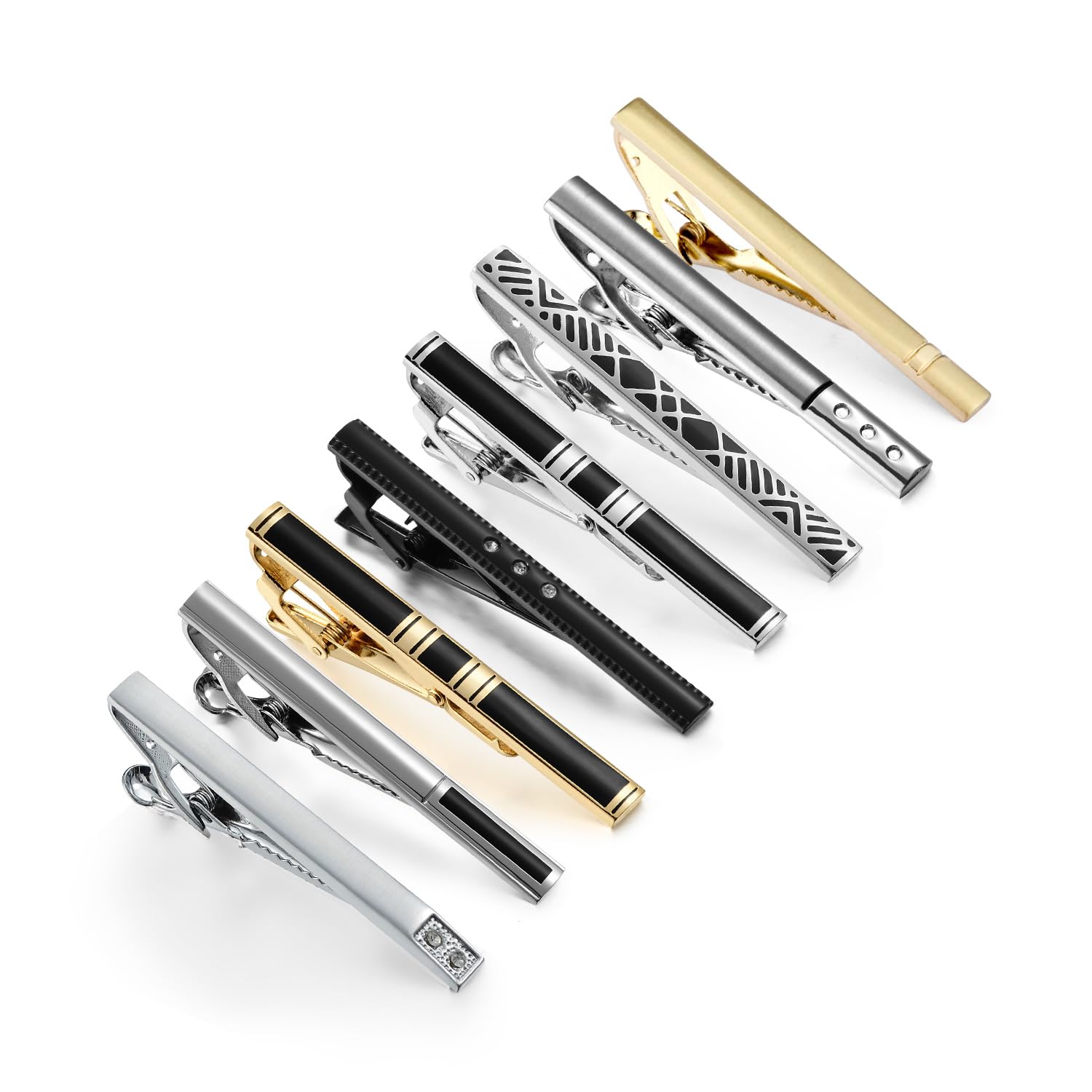 Wynameleri Tie Bars Clips Set 8 Packs Business Shirt Necktie Pin Clip for Men
