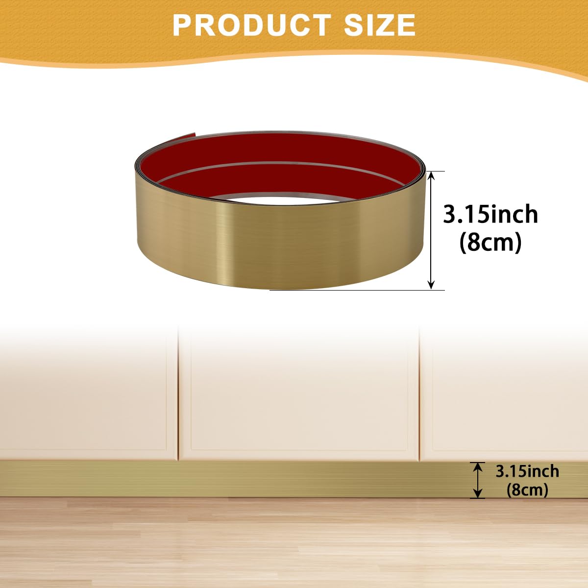 Soengsau Plaque de protection en acier inoxydable anti-rayures - Plinthe autocollante - Garniture de moulage pour mur, porte d'entrée, placard de cuisine, bout de lave-vaisselle (300 x 8,9 cm, or