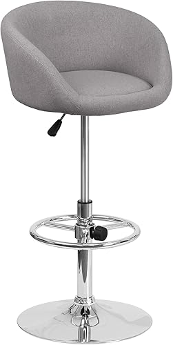 Vista 27 de Flash Furniture Luis - Taburete de bar contemporáneo de vinilo negro con respaldo de barril y base cromada