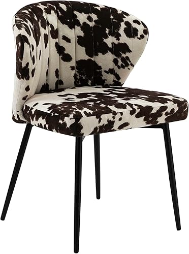 Miniatura 8 de HULALA HOME Silla de comedor moderna sin brazos, piel de vaca con estampado de animales, silla auxiliar tapizada con patas de metal negro, silla de