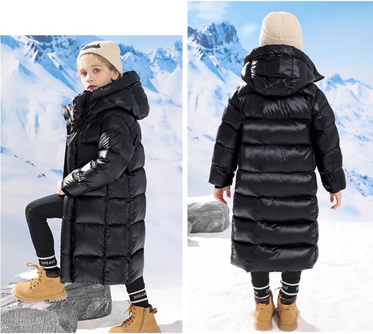 Niños Niñas Chaqueta Larga De Otoño E Invierno De Plumón Niños Ligero Simple Al Aire Libre Suelto Esponjoso Engrosado Cálido A Prueba De Viento con Capucha Parka Abrigo